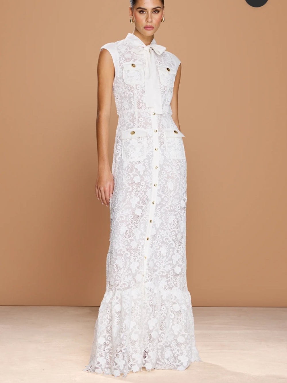 SONYA MODA Layan Lace Maxi Dress | White | Size M | NWT